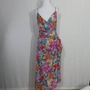 YUMI KIM Floral Oahu Chambray Bond Street V-neck Asymmetrical Hem Dress Small